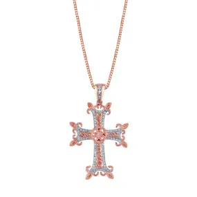 14K Rose Gold Diamond Cross Necklace