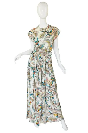 1940s Silk DuBarry Parrot Print Gown