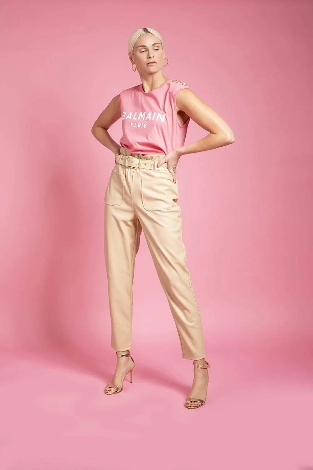3 Button Balmain Printed Tank Top - Rose