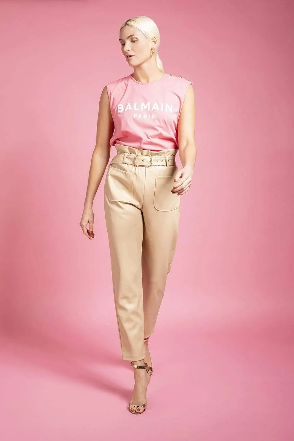 3 Button Balmain Printed Tank Top - Rose