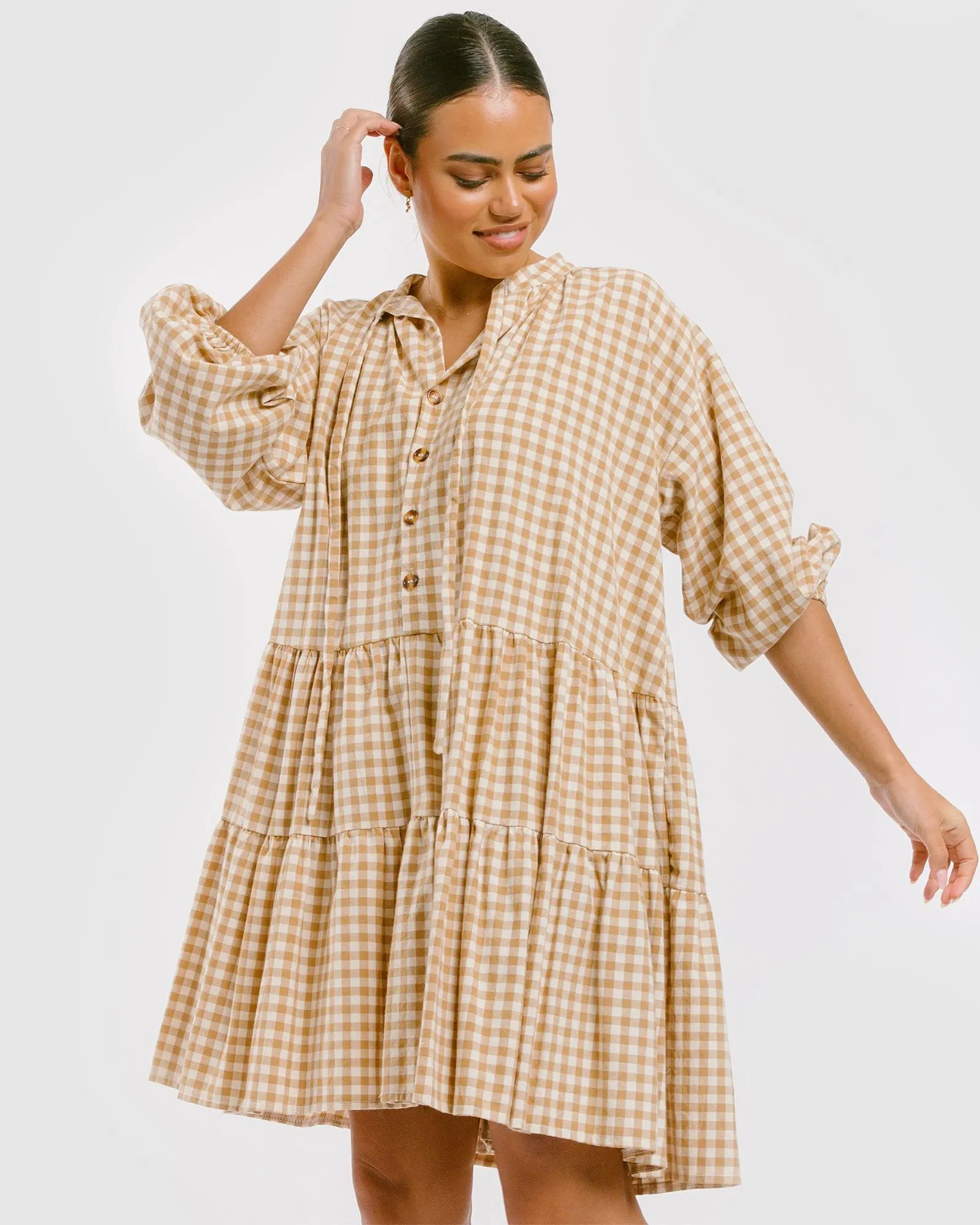 Avalon Smock Dress | Caramel Gingham
