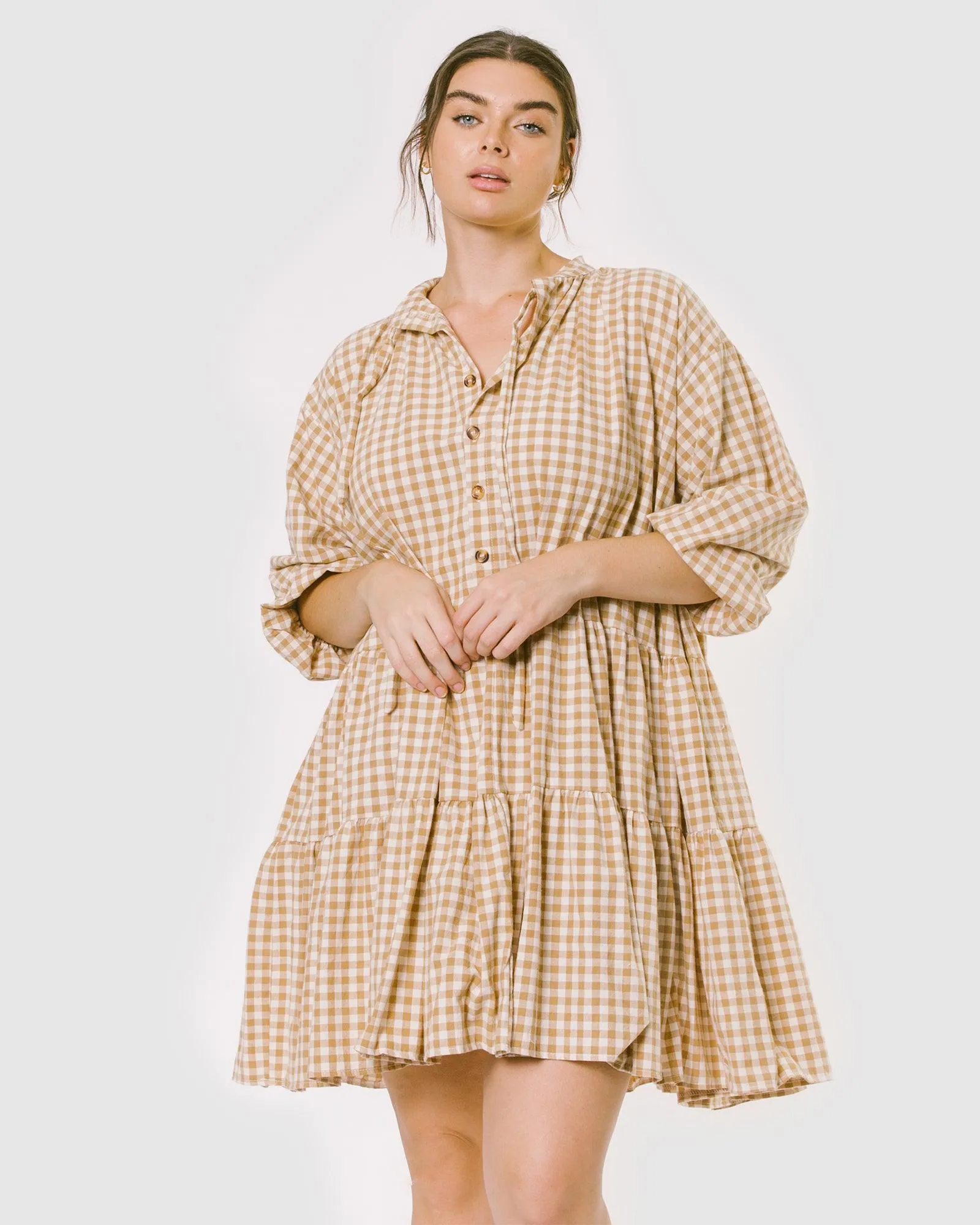 Avalon Smock Dress | Caramel Gingham