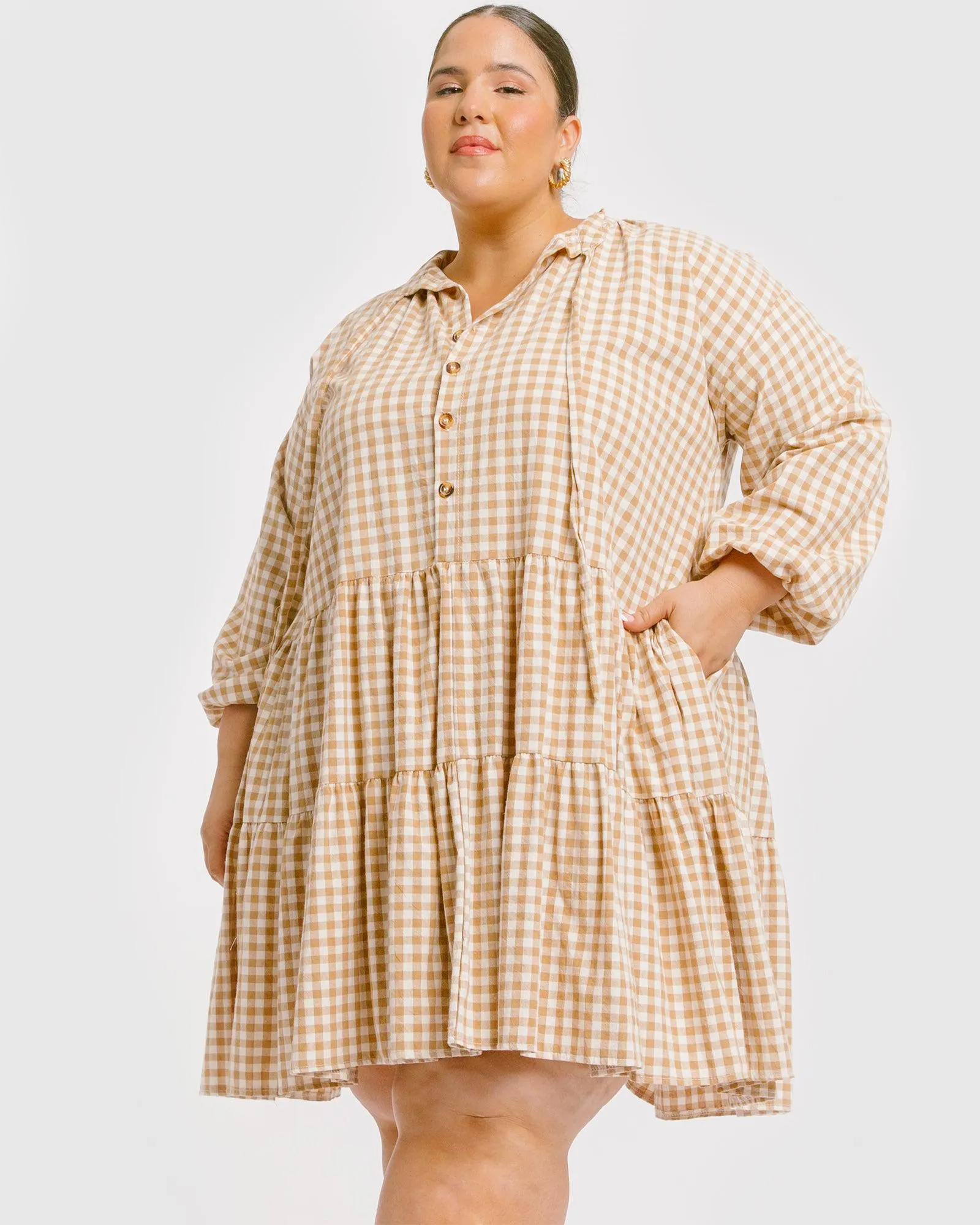 Avalon Smock Dress | Caramel Gingham
