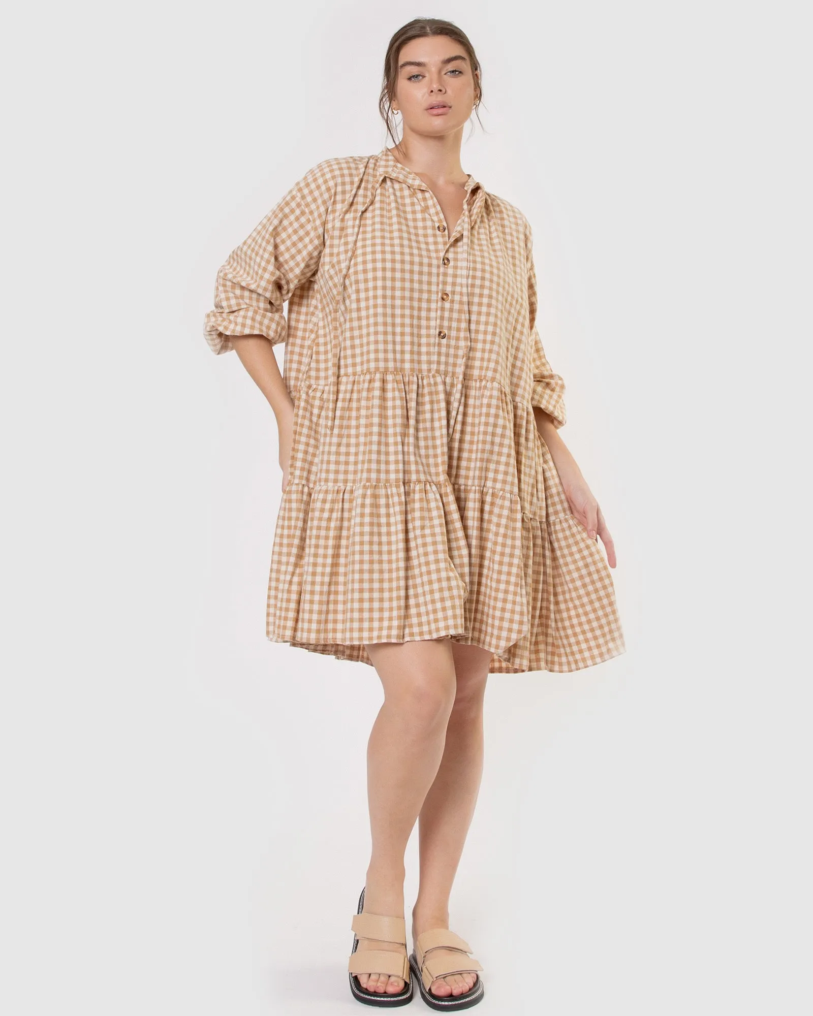 Avalon Smock Dress | Caramel Gingham