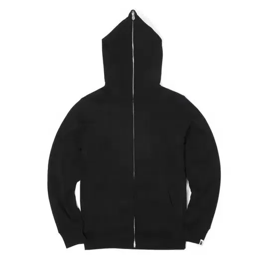 Black plain full face zip up hoodie custom tracksuit heavy sweatsuit cotton casual emboss hoodie