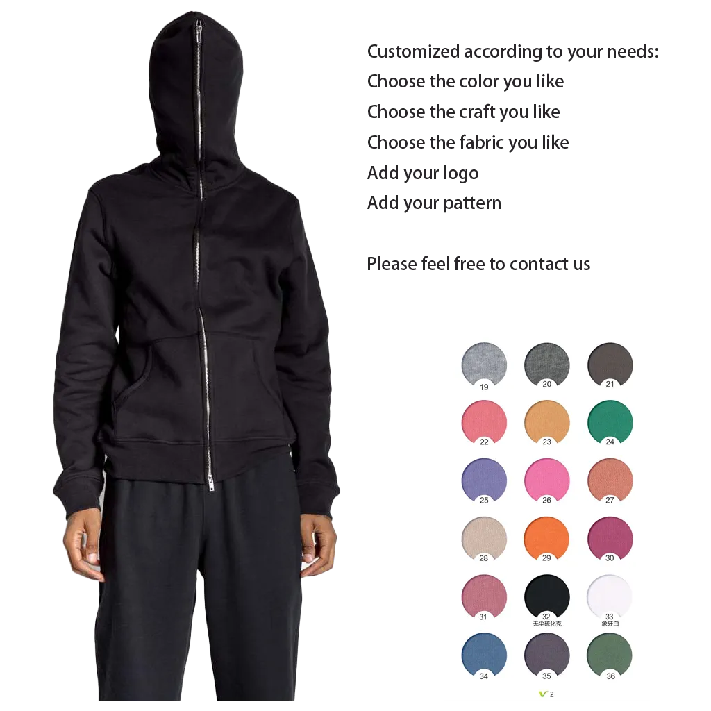 Black plain full face zip up hoodie custom tracksuit heavy sweatsuit cotton casual emboss hoodie