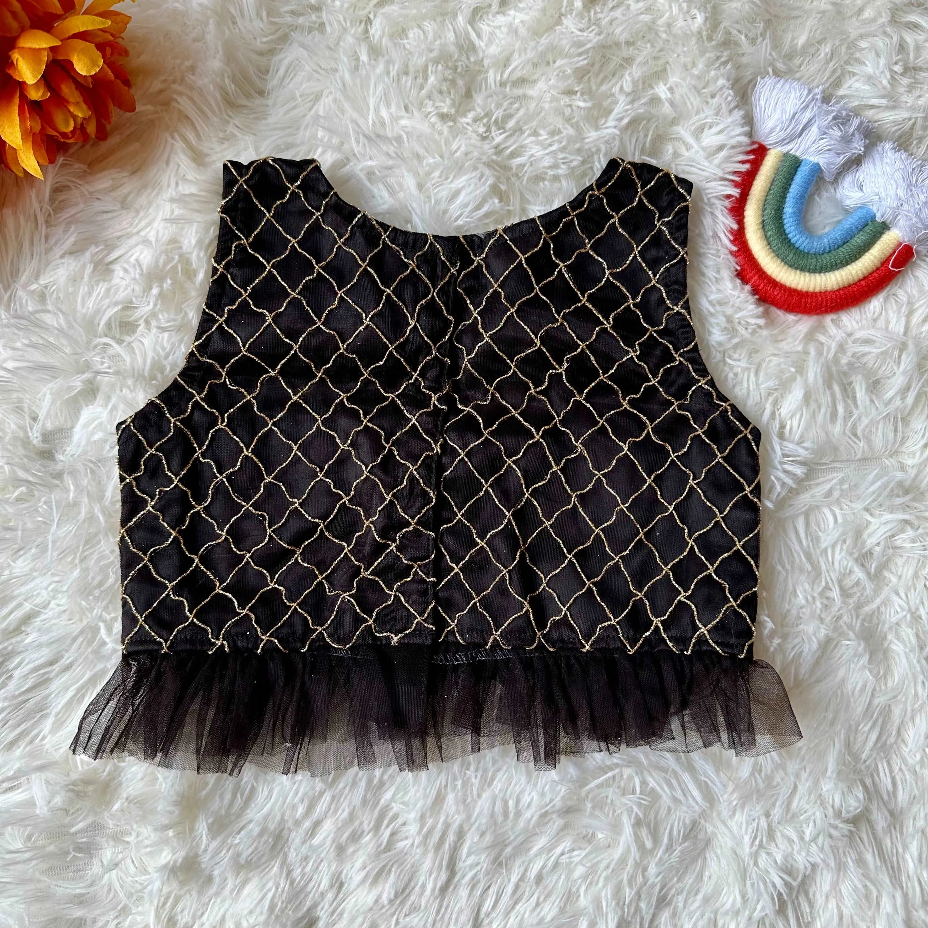Black Sleeveless Crop Top | Soft two tier Skirt |5-6 Years