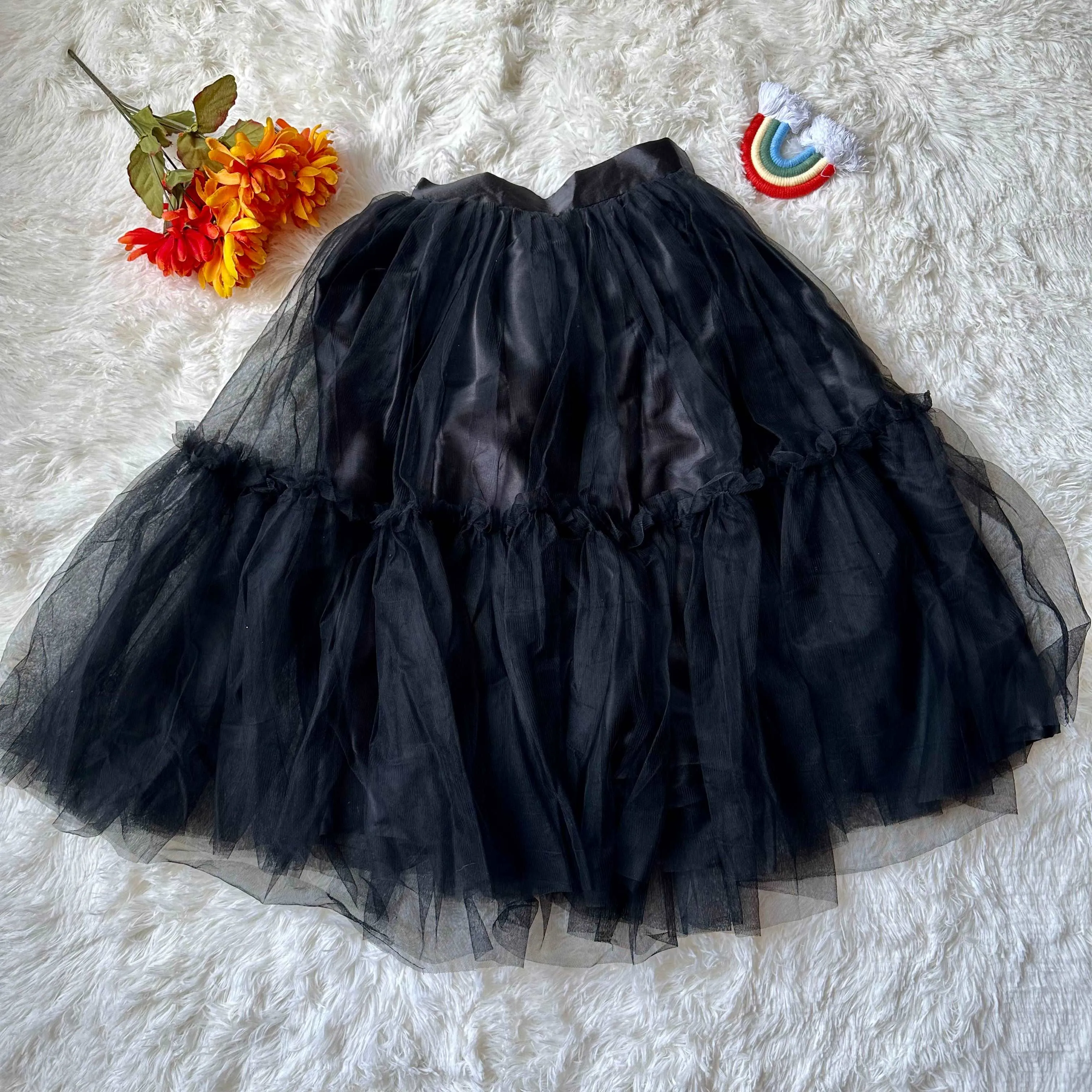 Black Sleeveless Crop Top | Soft two tier Skirt |5-6 Years