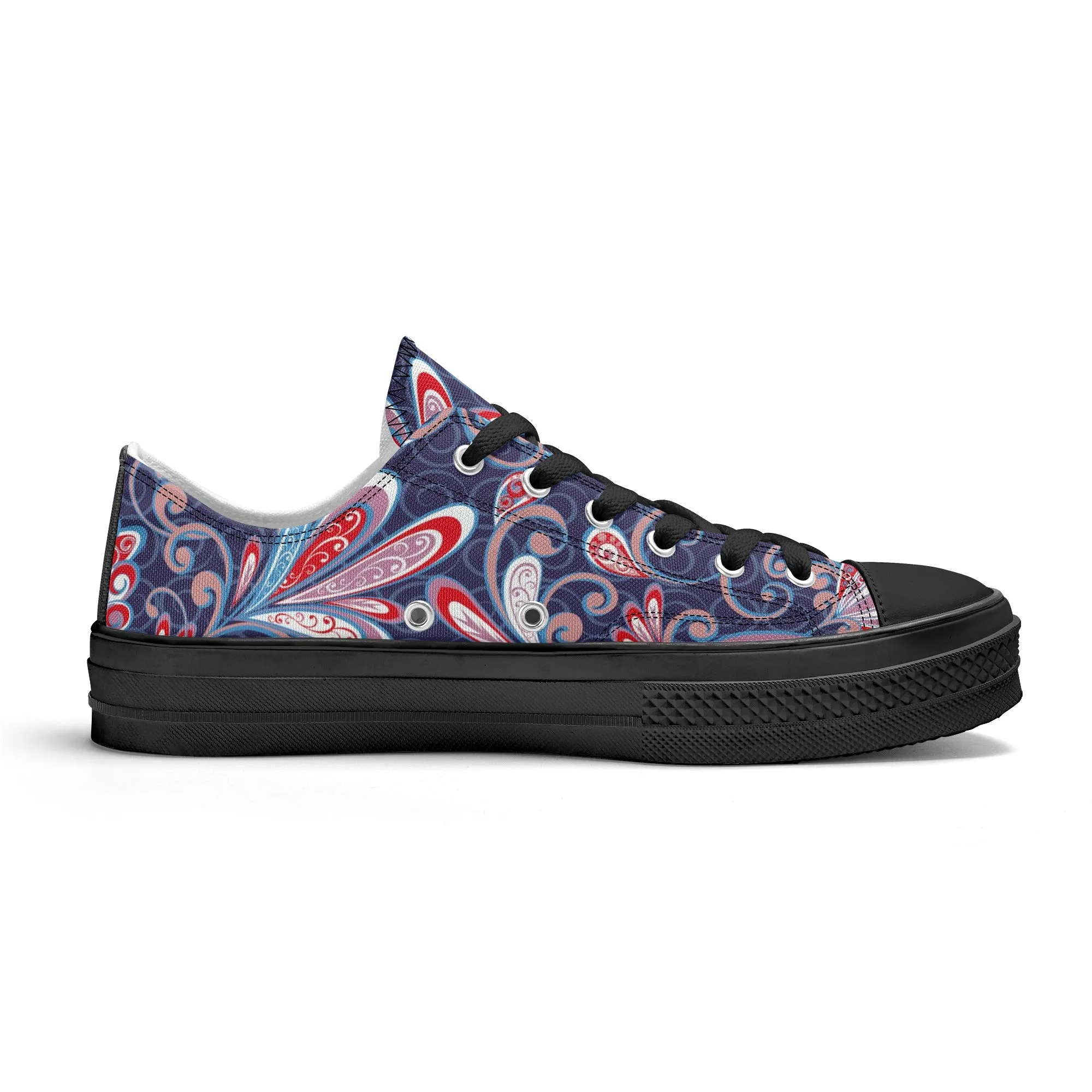 Blue and Red Paisley Pattern - Mens Classic Low Top Canvas Shoes for Footwear Lovers