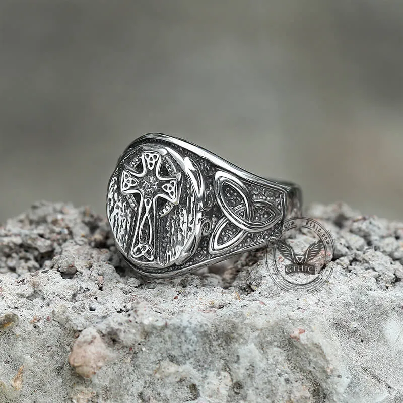 Celtic Cross Knot Stainless Steel Ring