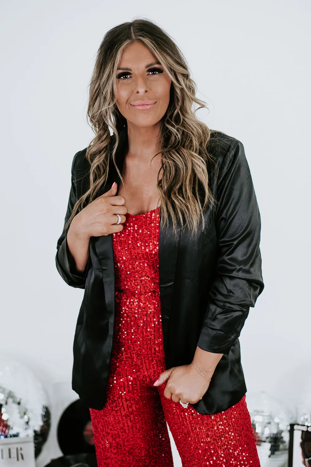 Clocking Out Satin Blazer, Black