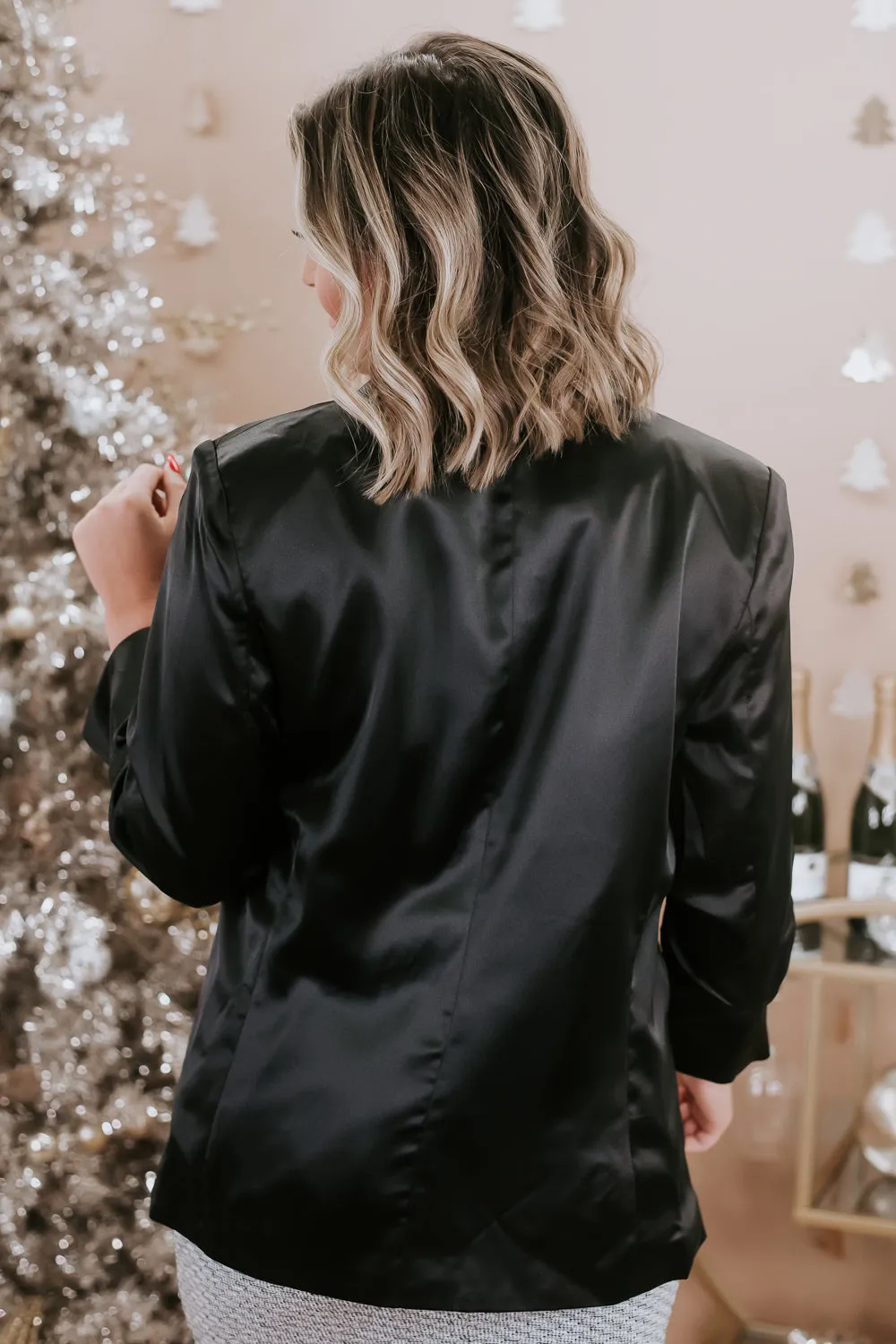 Clocking Out Satin Blazer, Black