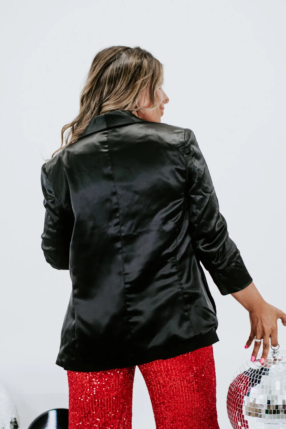 Clocking Out Satin Blazer, Black