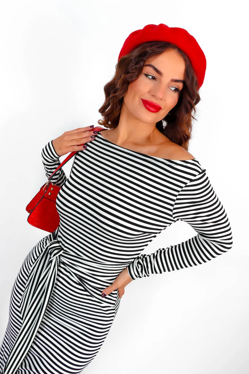 Dont Tie To Me - White Black Striped Midi Dress