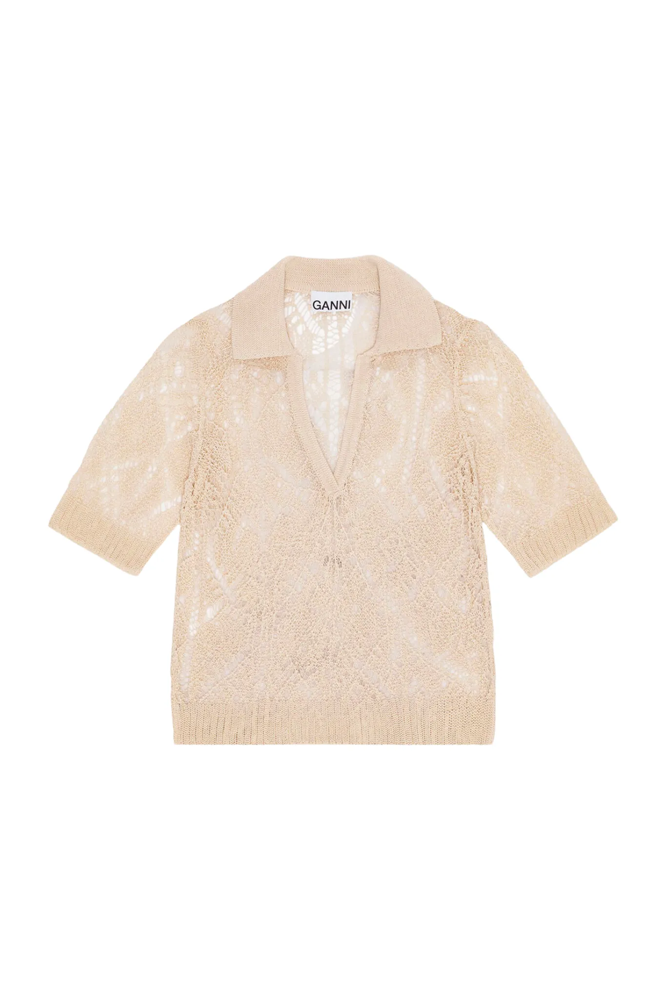 Ganni Thin Cotton Lace Short Sleeve Polo