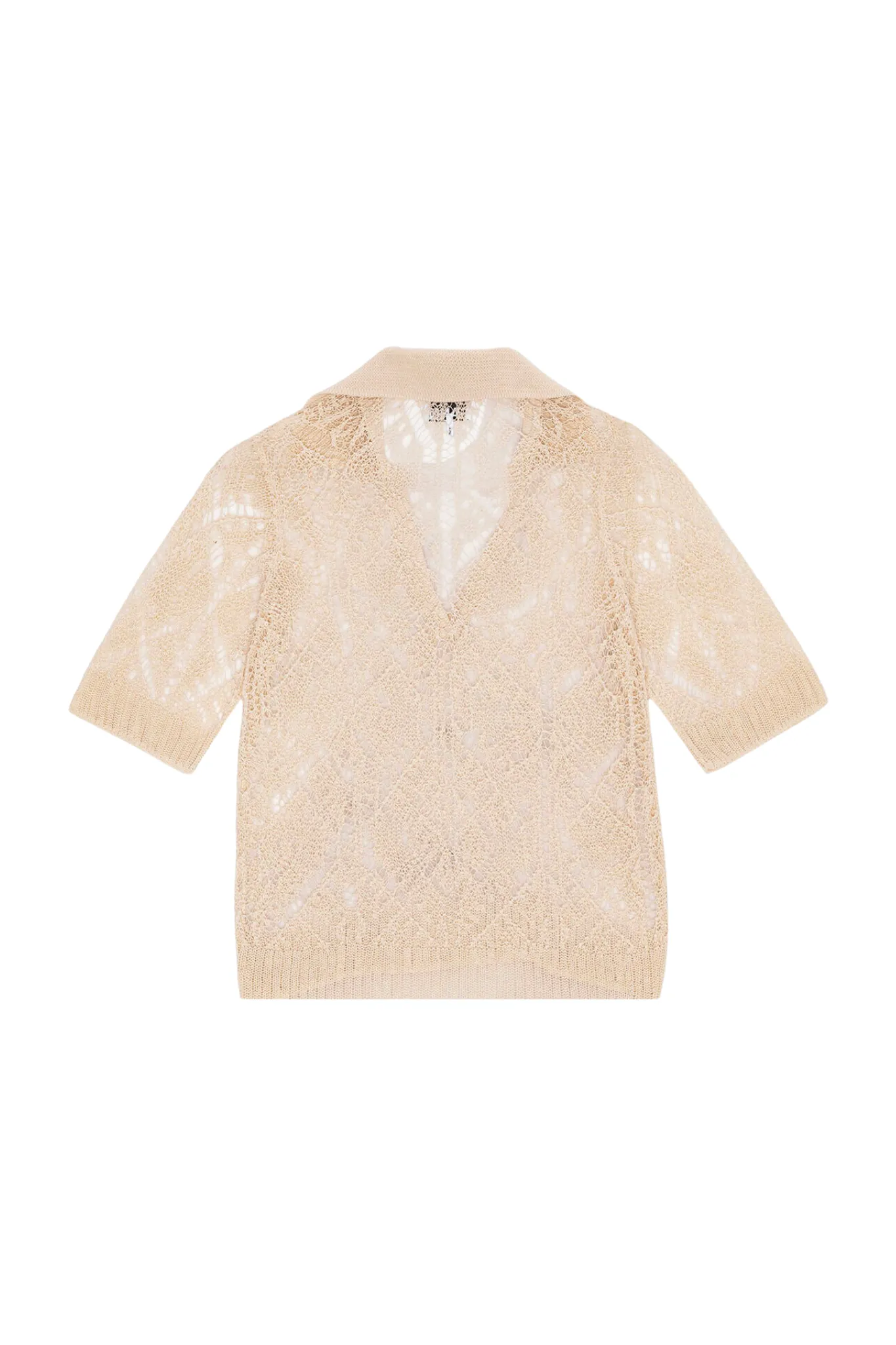 Ganni Thin Cotton Lace Short Sleeve Polo