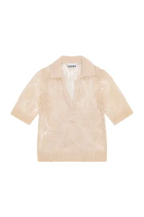 Ganni Thin Cotton Lace Short Sleeve Polo