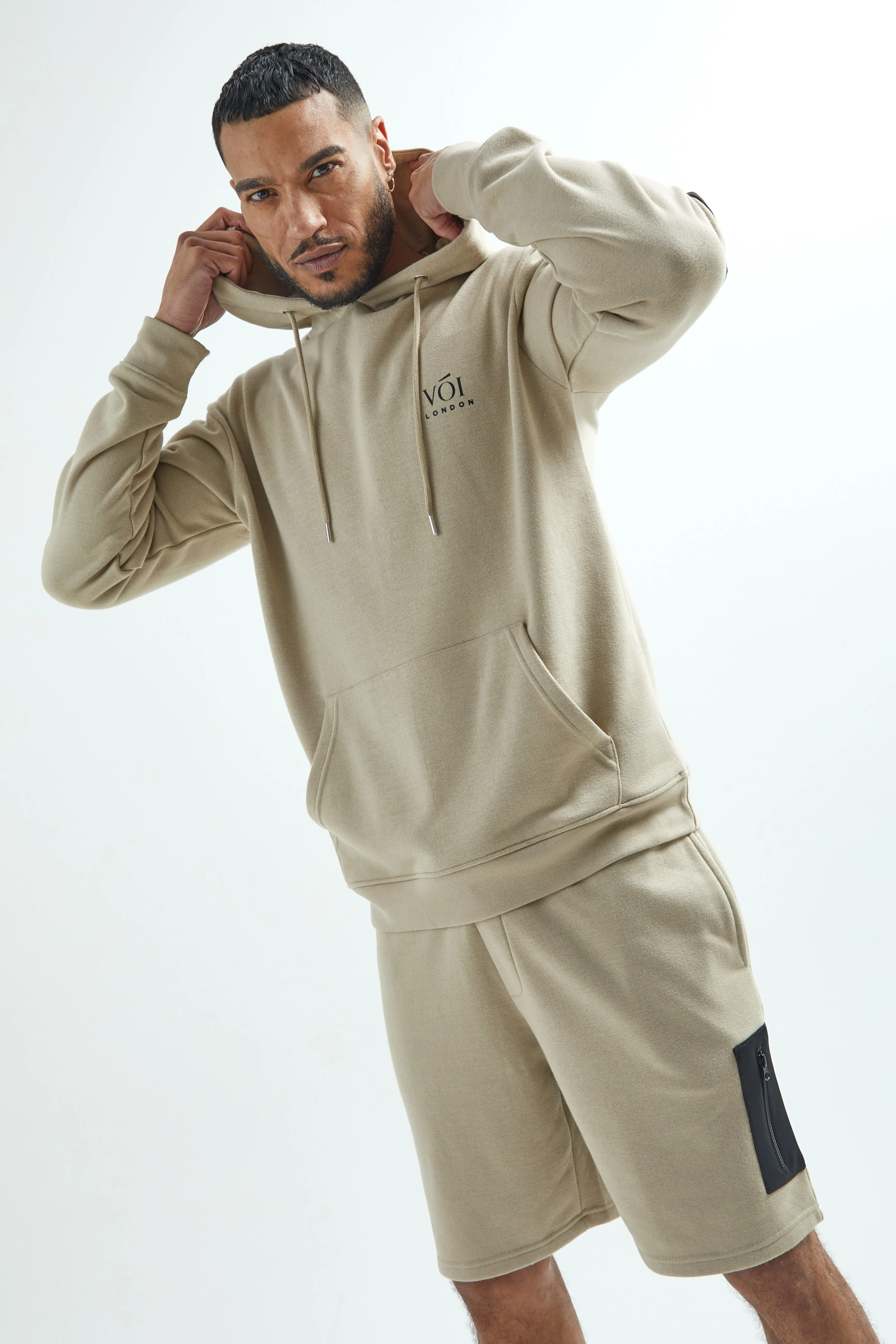 Lincolne Street Hoodie, T-Shirt & Shorts Set - White/Beige