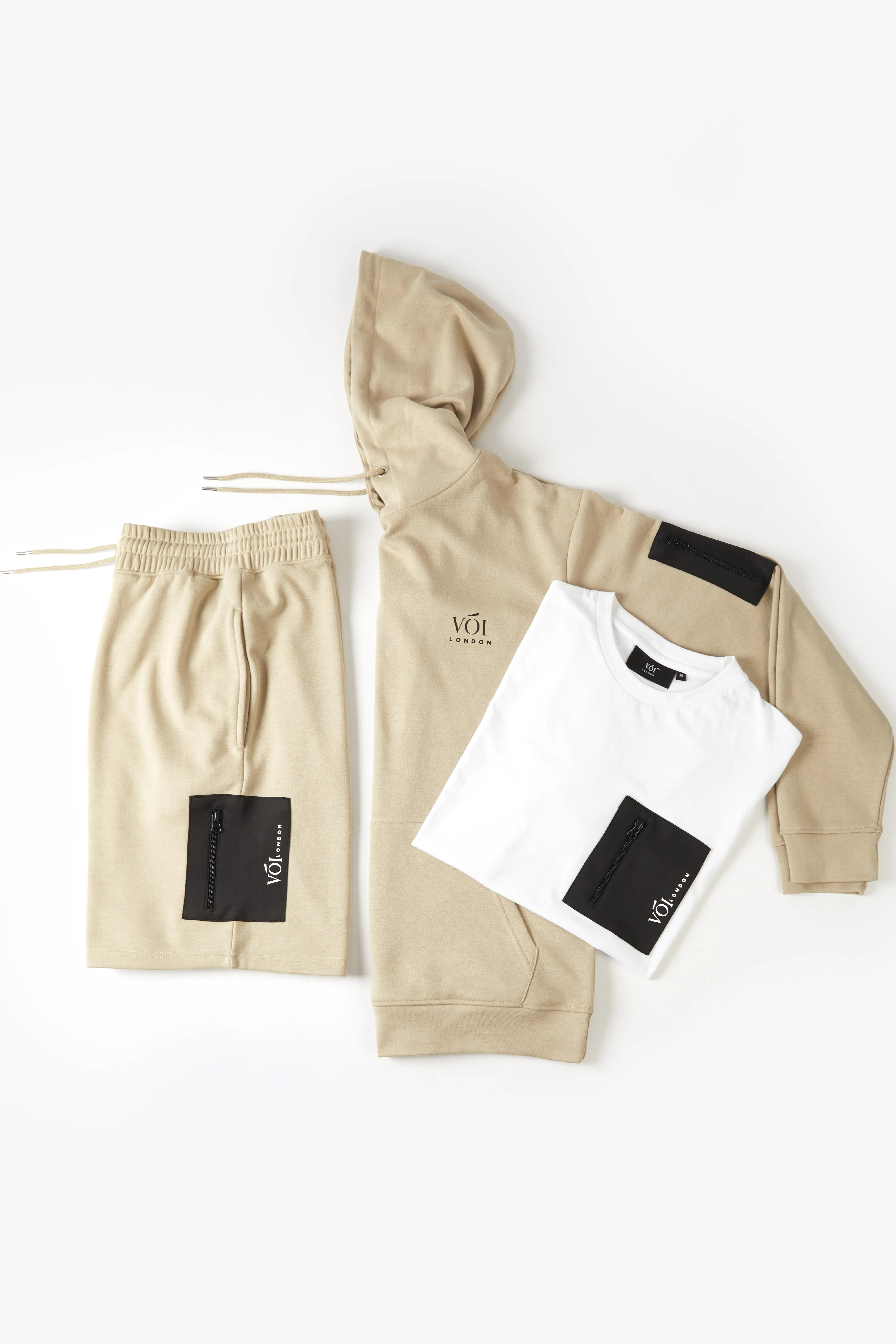 Lincolne Street Hoodie, T-Shirt & Shorts Set - White/Beige