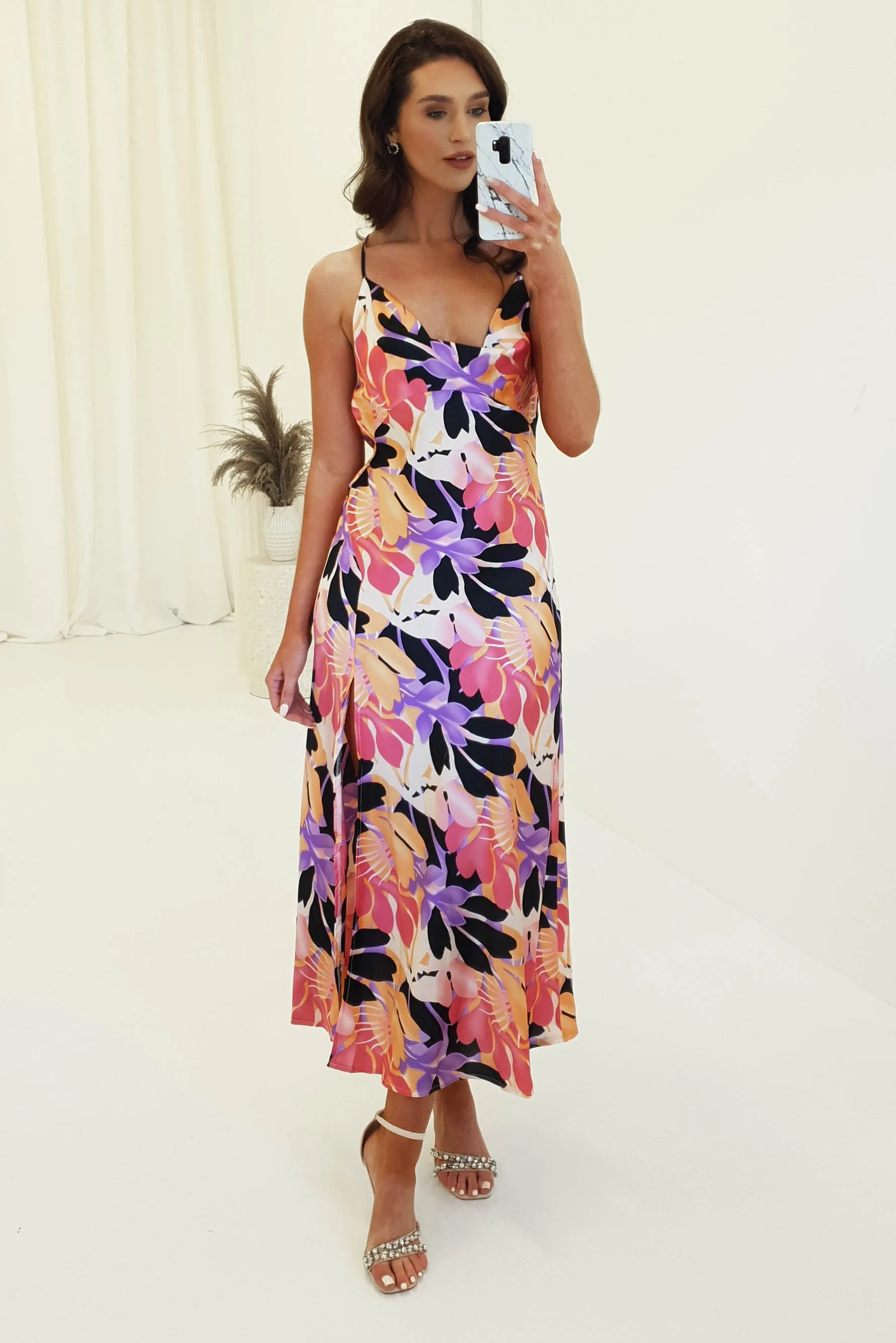 Mae Satin Printed Midi Dress | Mixed Print
