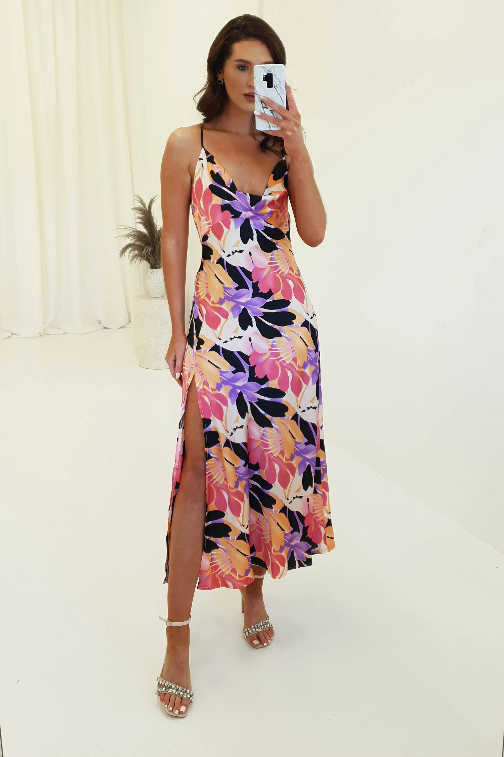 Mae Satin Printed Midi Dress | Mixed Print