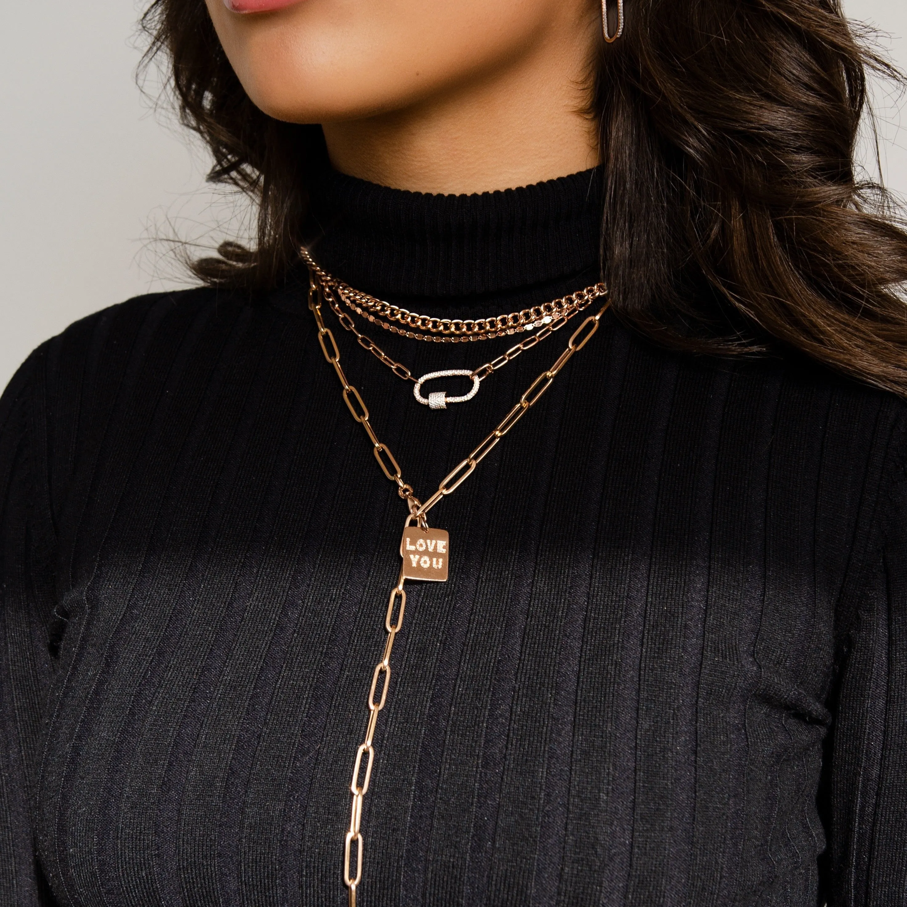 PAPERCLIP CHAIN WITH PAVÉ DIAMOND CARABINER