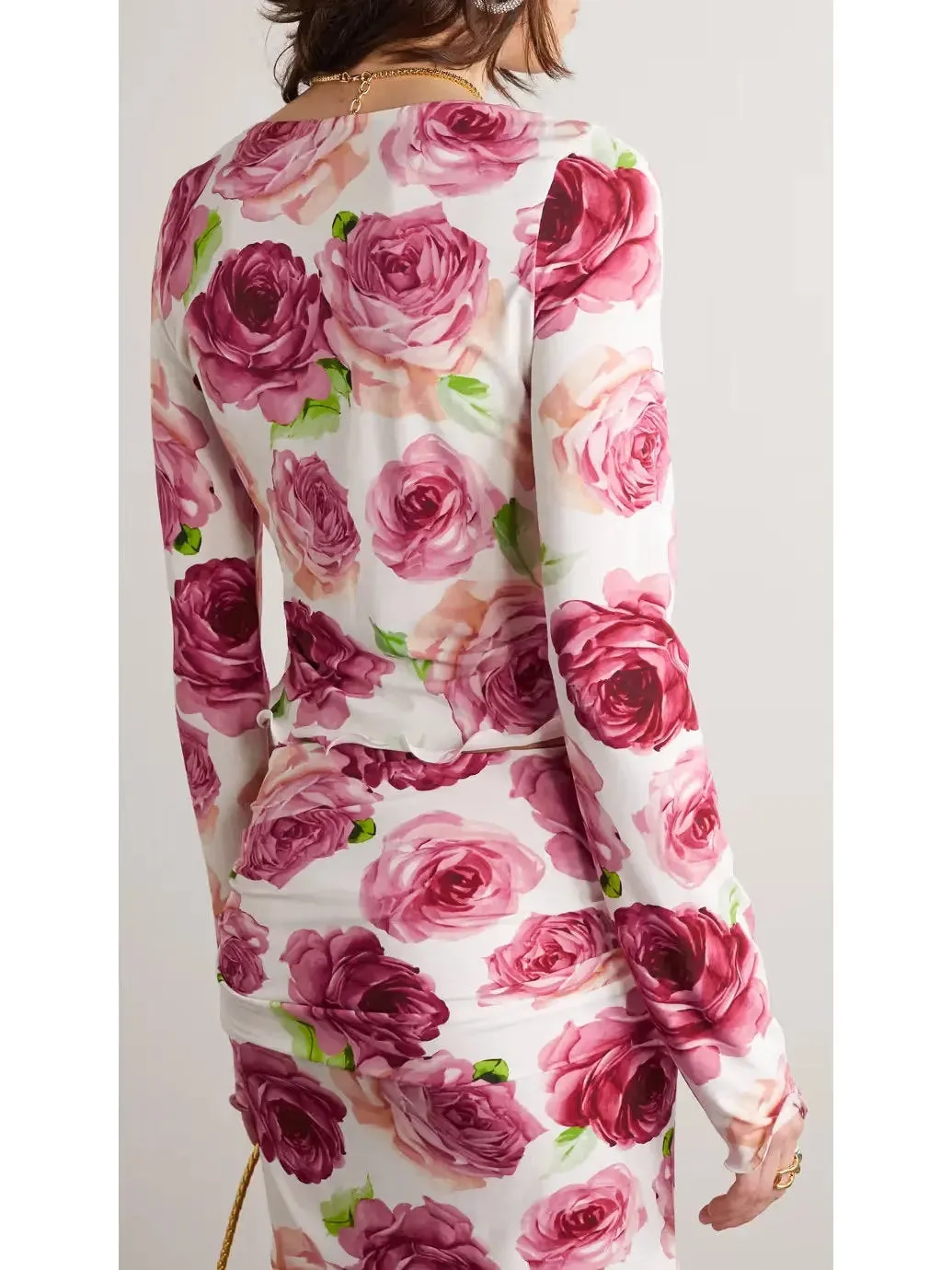 Women’s 3d Floral-Print Long-Sleeve Top and Skirt Set